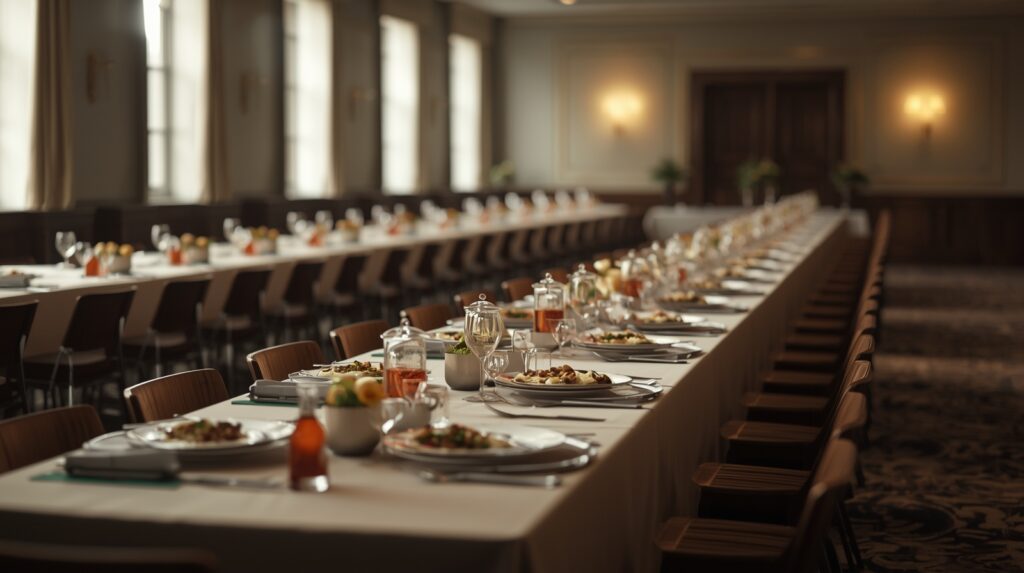 Funeral repast table set for guests after a memorial service