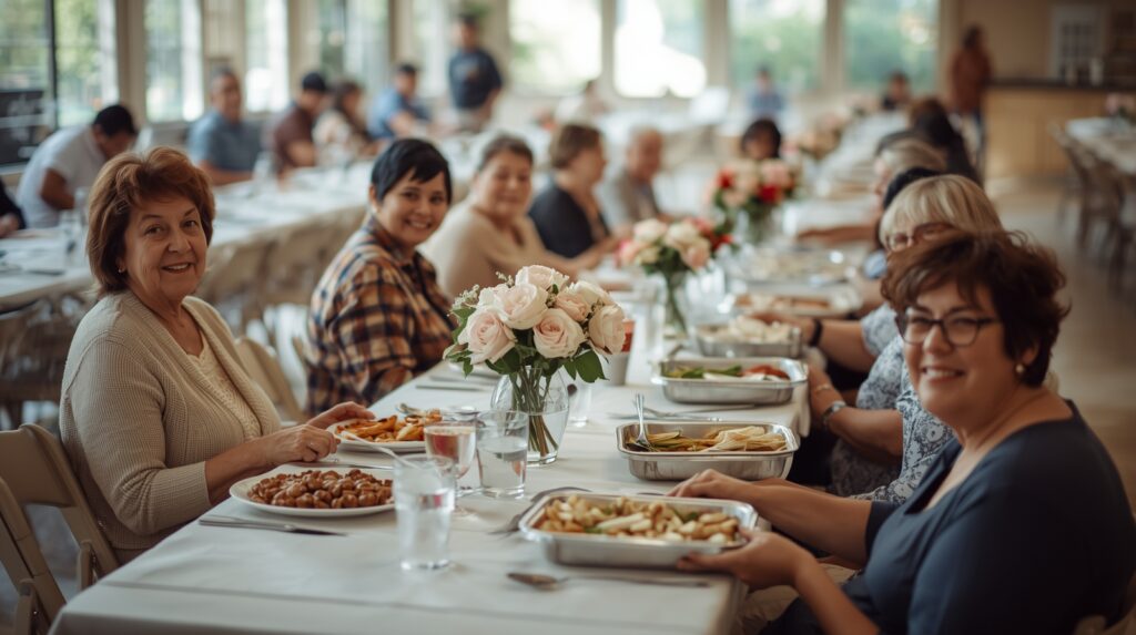 Family-hosted meal setup after a funeral service