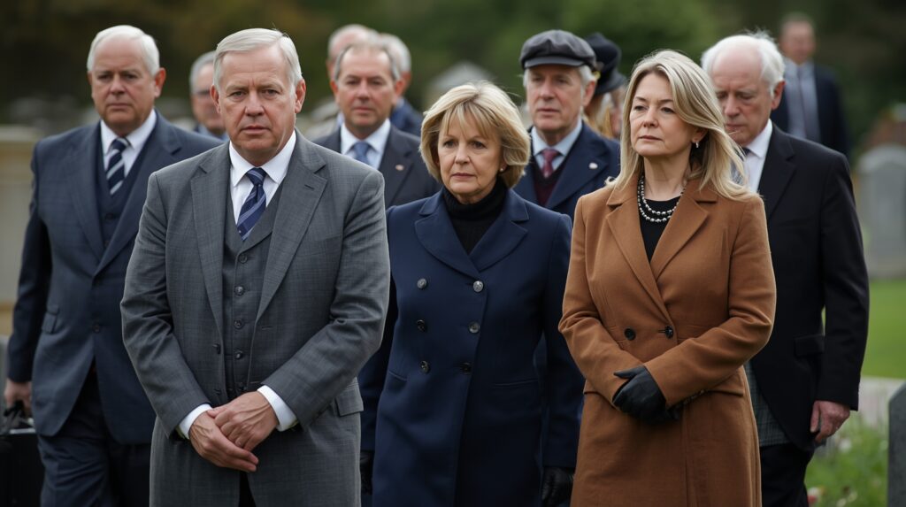 Funeral attire in dark gray and navy instead of black