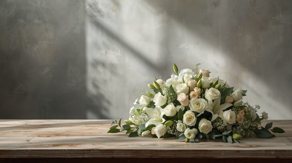 Funeral flowers placed as a gift at a memorial