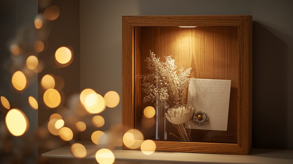 Memorial shadow box made from preserved funeral flowers