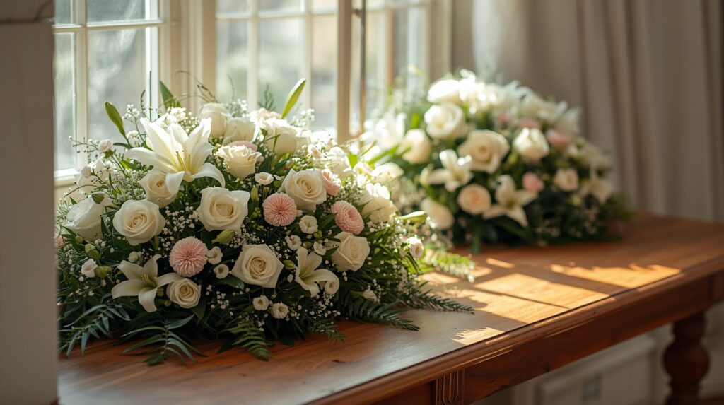 Funeral flowers arranged at home for preservation