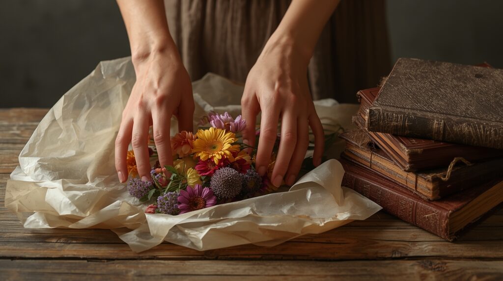 Pressing funeral flowers for preservation