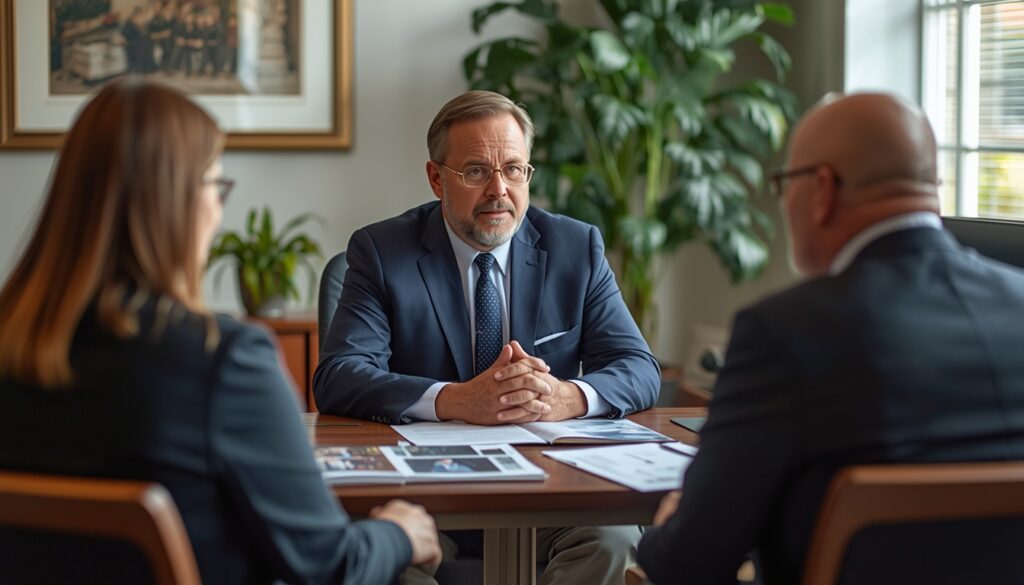 Funeral director discussing arrangements with family