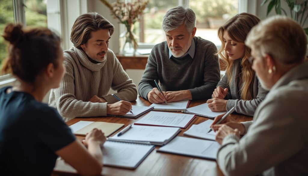 Family planning a memorial service together at home