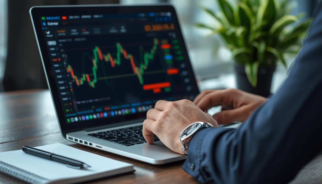 Investor analyzing stock portfolio