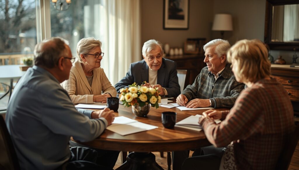 Family gathered to discuss funeral pre-arrangements respectfully.